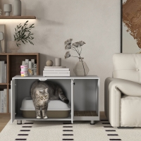 PawHut Litter Box Furniture Hidden Cat Washroom Furniture with Double Doors and Scratching Pad, White