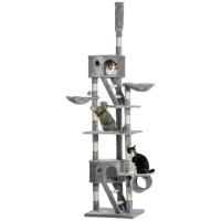 PawHut Floor to Ceiling Cat Tree, 94.5-102.5 inch Height Adjustable Cat Climbing Tower with Scratching Posts, Condos, Hammocks(m-11)