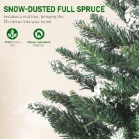 HOMCOM 7 ft Frosted Prelit Christmas Tree, Full Spruce Xmas Tree with Dual Colour LED Light, Hinged Xmas Tree, Easy Assembly(m-6)