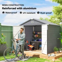 Outsunny 8' x 6' Plastic Garden Storage Shed with Latch Door, Vents, Sloped Roof, Dark Grey(m-5)