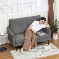 HOMCOM 2 Seater Sofa, Small Modern Couch with High-Resilience Foam, Thicken Padding, Button Tufted, Grey(m-9)