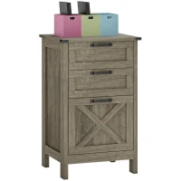 HOMCOM Vertical Filing Cabinet with 3 Drawers, Rustic Farmhouse Office Storage Cabinet for A4, Letter Size, Grey Wash(m-11)