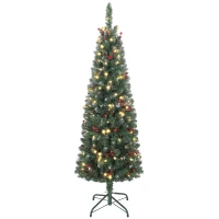 HOMCOM 5 ft Pencil Prelit Christmas Tree with LED Light, Silver Glitter, Dense Pointed Branches, 8 Modes, Slim Xmas Tree(m-11)