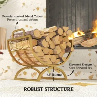 Outsunny Firewood Rack Outdoor, Heavy Duty Log Holder with Handles for Indoor Outdoor Fireplace Storage 18" x 14" x 16", Gold(m-6)