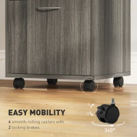 HOMCOM 24" Filing Cabinet with Open Compartment, Lockable Drawer and Wheels, Home Office Storage Cabinet, Distressed Grey(m-6)