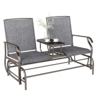 Outsunny Patio Glider Rocking Chair 2 Person Outdoor Loveseat Rocker Garden Furniture Bench, Grey(m-11)