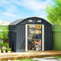 Outsunny 8' x 4' Galvanized Outdoor Storage Shed, Garden Shed with Adjustable Shelves, Double Sliding Doors and Vents(m-8)