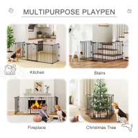 PawHut Foldable Dog Playpen Indoor for Small Medium Dogs with Door, for Stairway, Doorway, Hallway, Black(m-4)