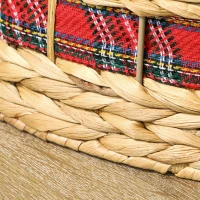 HOMCOM 23 inch Rustic Christmas Tree Skirt, Water Hyacinth Christmas Tree Collar for Party, Holiday, Home Decoration, Natural(m-9)