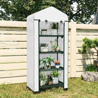 Outsunny Portable Greenhouse, Outdoor Hot House Plant Flower Greenhouse with 4 Tier Shelves, PE Cover, White(m-9)