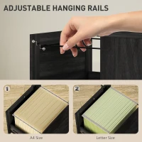 HOMCOM 3 Drawer Filing Cabinet with Lock, Boho File Cabinet for A4 Letter Size Files with Decorative Rattan Accents, Black(m-5)