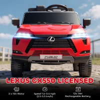 Qaba 12V Ride On Car, Licensed Lexus GX550, 2-Seater Kids Electric Vehicle with Remote Control and Suspension System, Red(m-4)