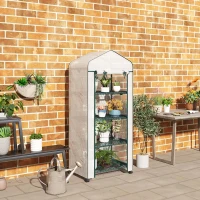 Outsunny Portable Greenhouse, Outdoor Hot House Plant Flower Greenhouse with 4 Tier Shelves, PE Cover, White(m-8)