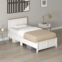 HOMCOM Twin Bed Frame with Headboard, Modern Platform Bed Frame with Wooden Slats, No Box Spring Needed, Easy Assembly, White(m-8)