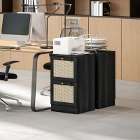 HOMCOM 2 Drawer Filing Cabinet with Lock, Boho File Cabinet for A4 Letter Size Files with Decorative Rattan Accents, Black(m-10)