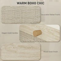 HOMCOM 4 Drawer Filing Cabinet with Lock, Boho File Cabinet for A4 Letter Size Files with Decorative Rattan Accents, Oak(m-9)