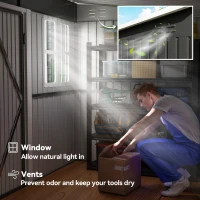 Outsunny 8.5' x 6' Galvanised Steel Outdoor Storage Shed, Garden Shed with Window, Lockable Wide Doors and Air Vents, Dark Grey(m-5)