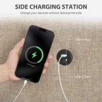 HOMCOM 3 Seater Sofa with USB Ports & Cup Holders, Chenille-Feel Upholstered Couch for Living Room, Light Brown(m-4)