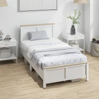 HOMCOM Twin Bed Frame with Headboard, Modern Platform Bed Frame with Wooden Slats, No Box Spring Needed, Easy Assembly, White(m-10)