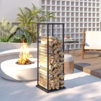 Outsunny Firewood Rack Outdoor, Heavy Duty Log Holder, Vertical Fireplace Storage Rack, 220 lbs Capacity, 13" x 13" x 43", Black(m-10)