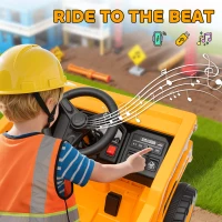 Qaba Kids Electric Car, Ride On Dump Truck, 12V Ride On Toy with Electric Dump Bed and Remote Control, Yellow(m-7)