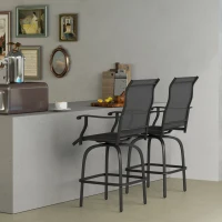Outsunny Set of 2 Outdoor Swivel Bar Stools with Armrests, Bar Height Patio Chairs with Steel Frame for Balcony, Poolside, Backyard, Black(m-9)
