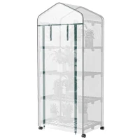 Outsunny Portable Greenhouse, Outdoor Hot House Plant Flower Greenhouse with 4 Tier Shelves, PE Cover, White(m-2)