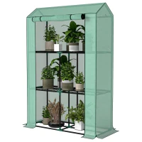 Outsunny Mini Greenhouse with 3 Tier Shelves, 3 Roll-Up Doors for Indoor Outdoor, Green(m-2)