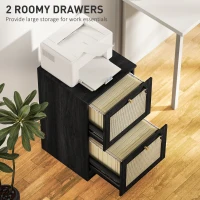 HOMCOM 2 Drawer Filing Cabinet with Lock, Boho File Cabinet for A4 Letter Size Files with Decorative Rattan Accents, Black(m-4)