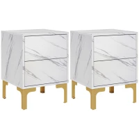 HOMCOM Faux Marbled Bedside Tables Set of 2, Accent Nightstands with Drawers for Bedroom, Living Room, White(m-2)