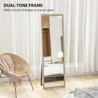 HOMCOM Full Length Mirror, 64" x 21" Rectangle Full Body Mirror with Dual-Tone Frame for Bedroom, White Wood Grain(m-6)