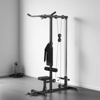 Soozier Lat Pull Down Machine, High / Low Pulley Machine with Adjustable Seat and Flip-Up Footplate, Black(m-9)