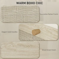 HOMCOM 2 Drawer Filing Cabinet with Lock, Boho File Cabinet for A4 Letter Size Files with Decorative Rattan Accents, Oak(m-9)