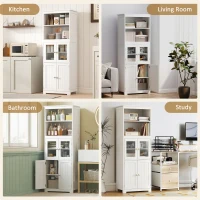 HOMCOM 63" Small Buffet with Hutch, 4-Door Kitchen Pantry, Freestanding Storage Cabinet with Adjustable Shelf for Dining Room, Living Room, White(m-8)