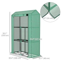 Outsunny Mini Greenhouse with 3 Tier Shelves, 3 Roll-Up Doors for Indoor Outdoor, Green(m-3)