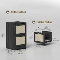 HOMCOM 2 Drawer Filing Cabinet with Lock, Boho File Cabinet for A4 Letter Size Files with Decorative Rattan Accents, Black(m-3)