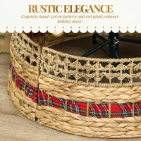 HOMCOM 23 inch Rustic Christmas Tree Skirt, Water Hyacinth Christmas Tree Collar for Party, Holiday, Home Decoration, Natural(m-5)