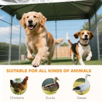 PawHut Welded Wire Outdoor Dog Kennel with 360° Rotating & 4 Levels Adjustable Bowls, Waterproof Cover, 3.9' x 3.9' x 6'(m-8)