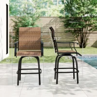 Outsunny Set of 2 Outdoor Swivel Bar Stools with Armrests, Bar Height Patio Chairs with Steel Frame for Balcony, Poolside, Backyard, Brown(m-3)