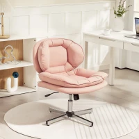 HOMCOM Criss Cross Chair, Armless Wide Office Chair with Leathaire Upholstery, Tilting, No Wheels, Pink(m-8)