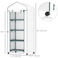 Outsunny Portable Greenhouse, Outdoor Hot House Plant Flower Greenhouse with 4 Tier Shelves, PE Cover, White(m-3)