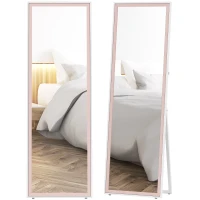 HOMCOM 64" x 21" Full Length Mirror, Rectangular Full Body Mirror with Frame, Standing, Hanging or Leaning, White and Pink(m-11)