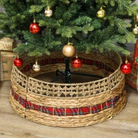 HOMCOM 23 inch Rustic Christmas Tree Skirt, Water Hyacinth Christmas Tree Collar for Party, Holiday, Home Decoration, Natural(m-7)