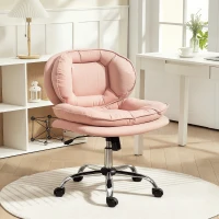 HOMCOM Criss Cross Chair, Swivel Wide Office Chair with Leathaire Upholstery, Tilting, No Arm, Pink(m-8)