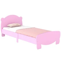 Qaba Twin Bed Frame with Bear Shaped Headboard & Footboard, Slats Support, No Box Spring Needed, for Boys, Girls, Pink(m-11)