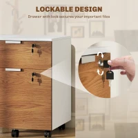HOMCOM 2 Drawer Small Filing Cabinet Lockable Office Storage Cabinet with Hanging Bars for A4 Legal Letter White Nature Wood(m-6)