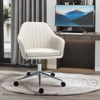Vinsetto Mid-Back Task Chair, Fabric Home Office Chair, Swivel Desk Chair with Tub Shape Design & Lined Pattern Back for Living Room, Bedroom, Beige(m-10)