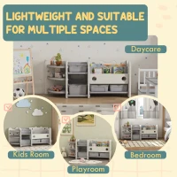 Qaba Toy Storage Organizer with 4 Storage Boxes, Bookshelves, Storage Racks, for Nursery, Kids Room, Playroom, Cream White(m-6)
