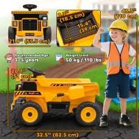 Qaba Kids Electric Car, Ride On Dump Truck, 12V Ride On Toy with Electric Dump Bed and Remote Control, Yellow(m-3)