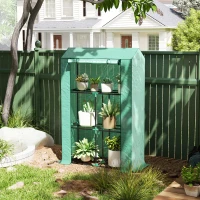 Outsunny Mini Greenhouse with 3 Tier Shelves, 3 Roll-Up Doors for Indoor Outdoor, Green(m-8)
